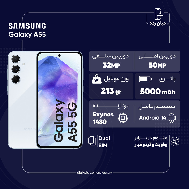 گوشی موبایل سامسونگ مدل Galaxy A55 دو سیم کارت ظرفیت 128 گیگابایت و رم 8 گیگابایت - ویتنام