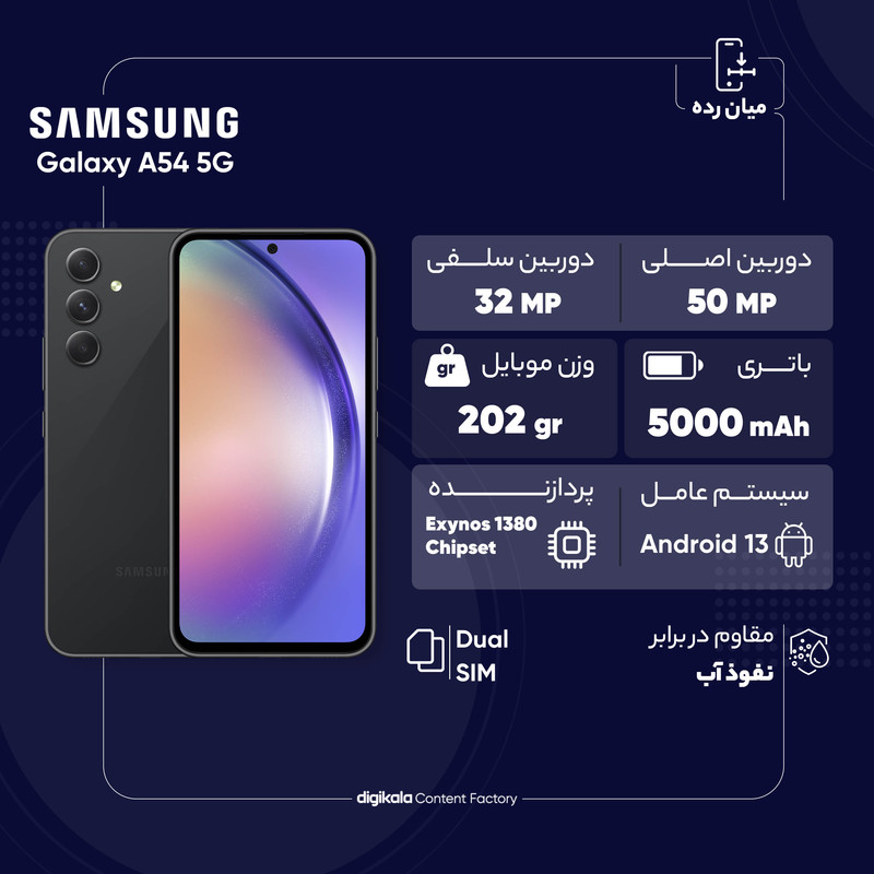 گوشی موبایل سامسونگ مدل Galaxy A54 5G دو سیم کارت ظرفیت 128 گیگابایت و رم 8 گیگابایت - ویتنام
