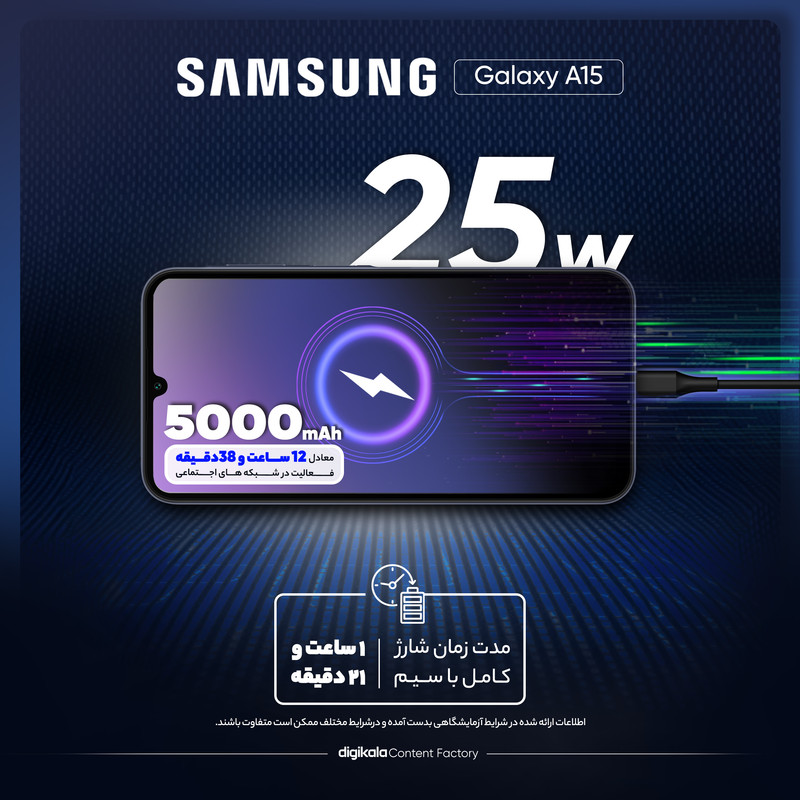 گوشی موبایل سامسونگ مدل Galaxy A15 دو سیم کارت ظرفیت 128 گیگابایت و رم 6 گیگابایت به همراه شارژر سامسونگ - ویتنام